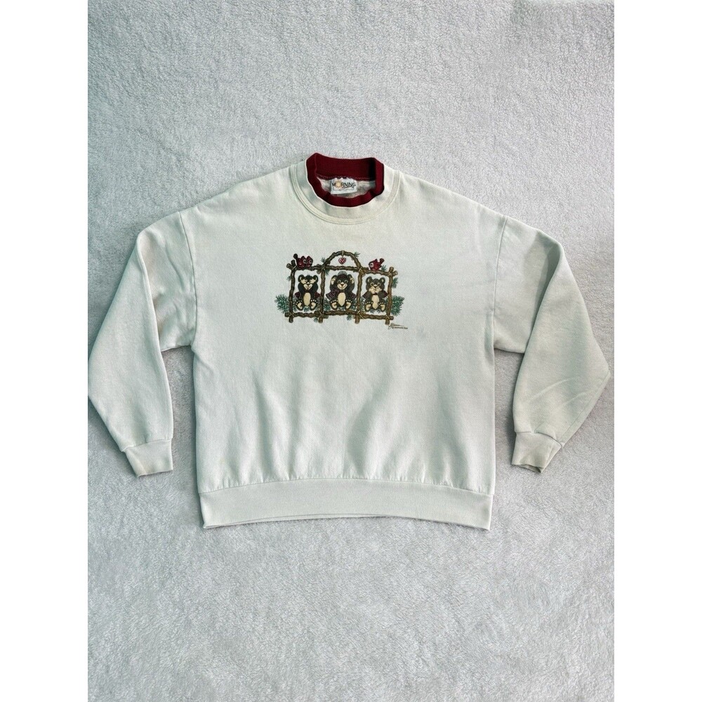 VTG Top Stitch Morning Sun Holiday Peekaboo Teddy BearPattern Crew Neck Size XL